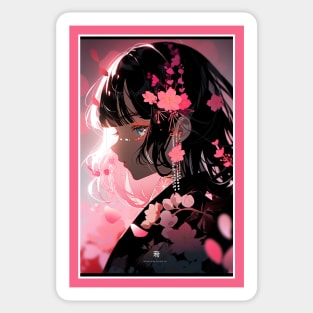 Aesthetic Anime Girl Pink Rosa Black | Quality Aesthetic Anime Design | Chibi Manga Anime Art Sticker